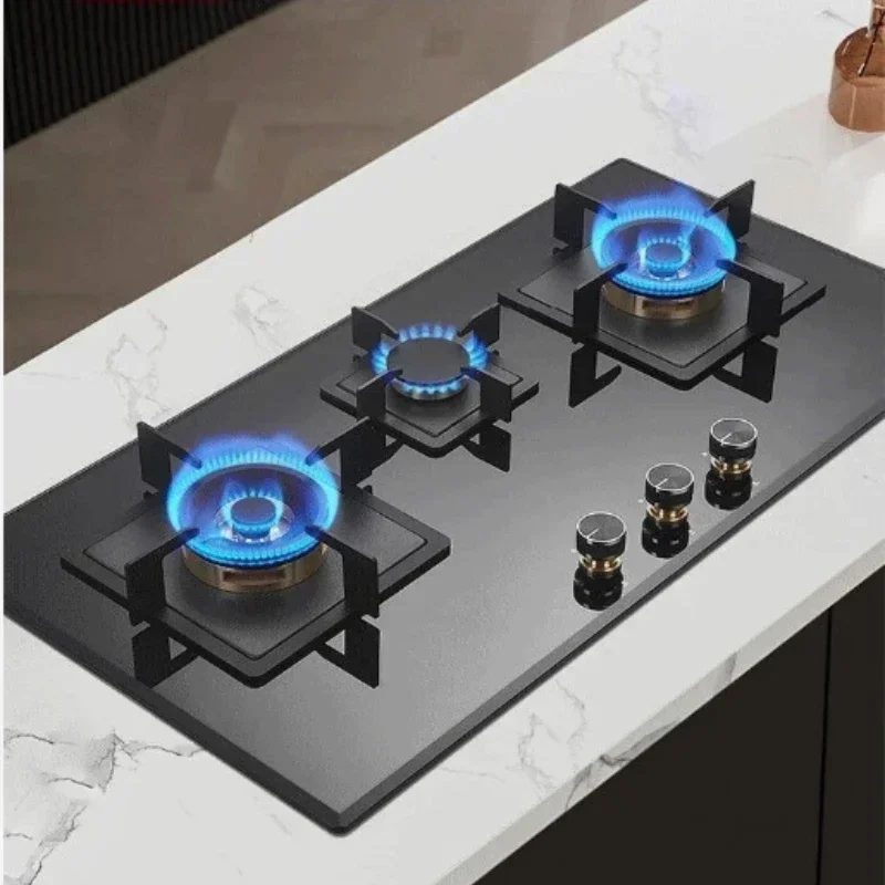 Household kitchen gas stove three-burner stove large panel fierce fire embedded three-burner liquefied gas