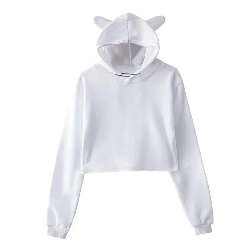 Cropped Short Belly Hoodie Pullover Cat Ear Cute Hooded Sweatshirt