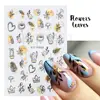 Abstract Geometry Stickers For Nail 3D Laser Gold Black Leaves Heart Line Adhesive Sliders Decor Holographic Decal 4