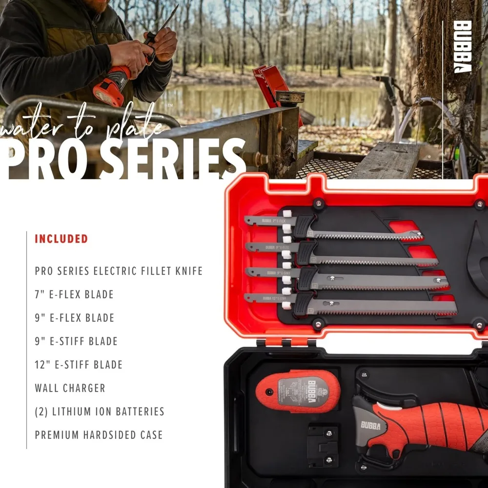 Pro Series Lithium-Ion Electric Fillet Knife with Non-Slip Grip Handle, 4 Ti-Nitride S.S. Coated Non-Stick Reciprocating Blades 6