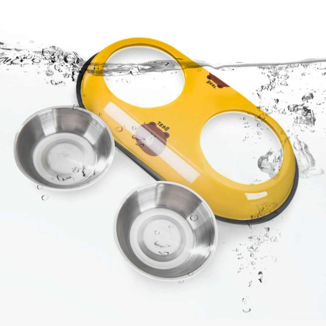 Title 3, New Cartoon Pet Stainless Steel Dog Bowl Double...