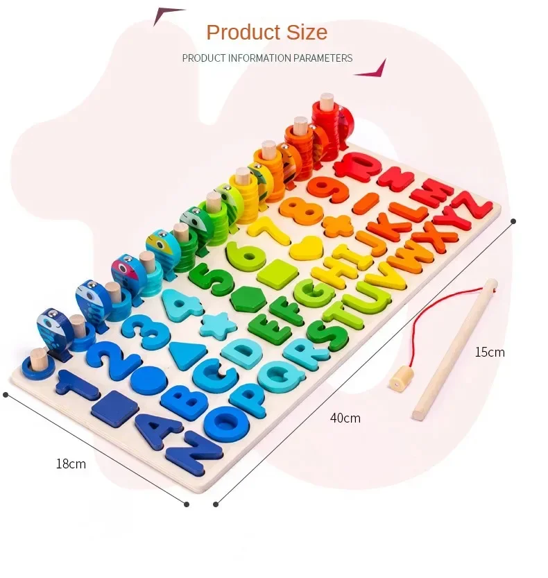 Kids Montessori Math Toys For Toddlers Educational Wooden Puzzle Fishing Toys Count Number Shape Matching Sorter Games Board Toy