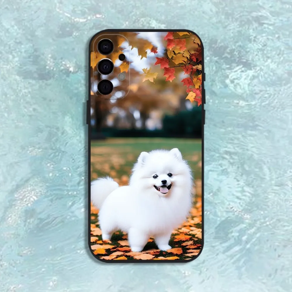 삼성 S25,S24,S21,S22,S23,S30,Ultra,S20,Plus,Fe,Lite,Note,10,9,5G 블랙 커버용 귀여운 포메라니안 개 전화 케이스