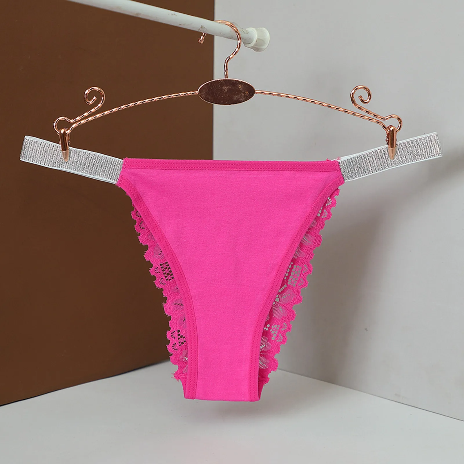 

2024 Sexy Lace Briefs Women Solid Comfortable Panties High Elastic Silver Ribbon Thong Briefs Female Soft Underwear Lingerie