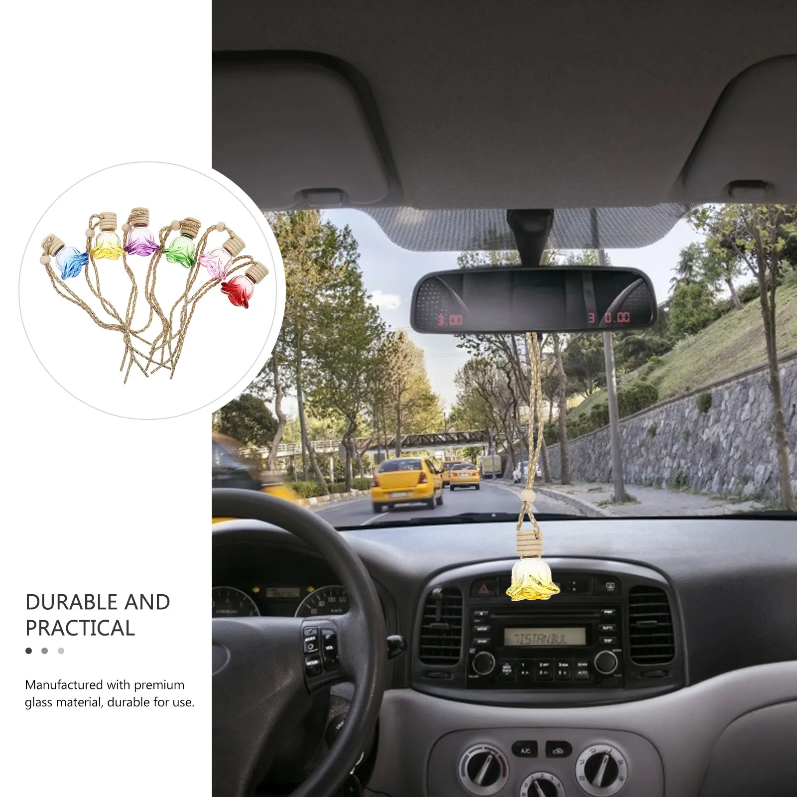 6 Pcs Car Essential Oil Pendant Holder Perfume Bottle Oil Car Perfume Bottle Pendants Home Decor Hanging Diffuser Gi