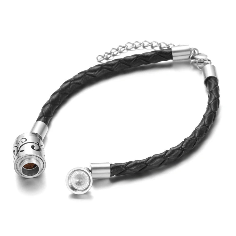 Trendy Aromatherapy High Quality Black Leather Diffuser Bracelet Vintage Hollow Out Charms Perfume Essential Oil Locket Bracelet leather bracelets