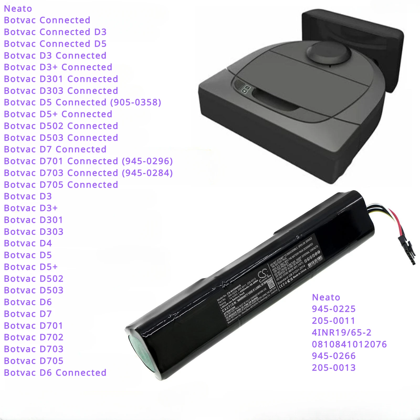 

CS 4200mAh/6800mAh Vacuum Cleaner Battery for Neato Botvac Connected D3,D3+,D301,D303,D4,D502,D503,D6,D7,D701,D702,D703,D5,D5+