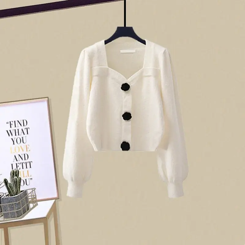 Sweet Versatile Women's Set Spring and Autumn New Fashion Knitted Sweater+suspender Dress Two-piece Set