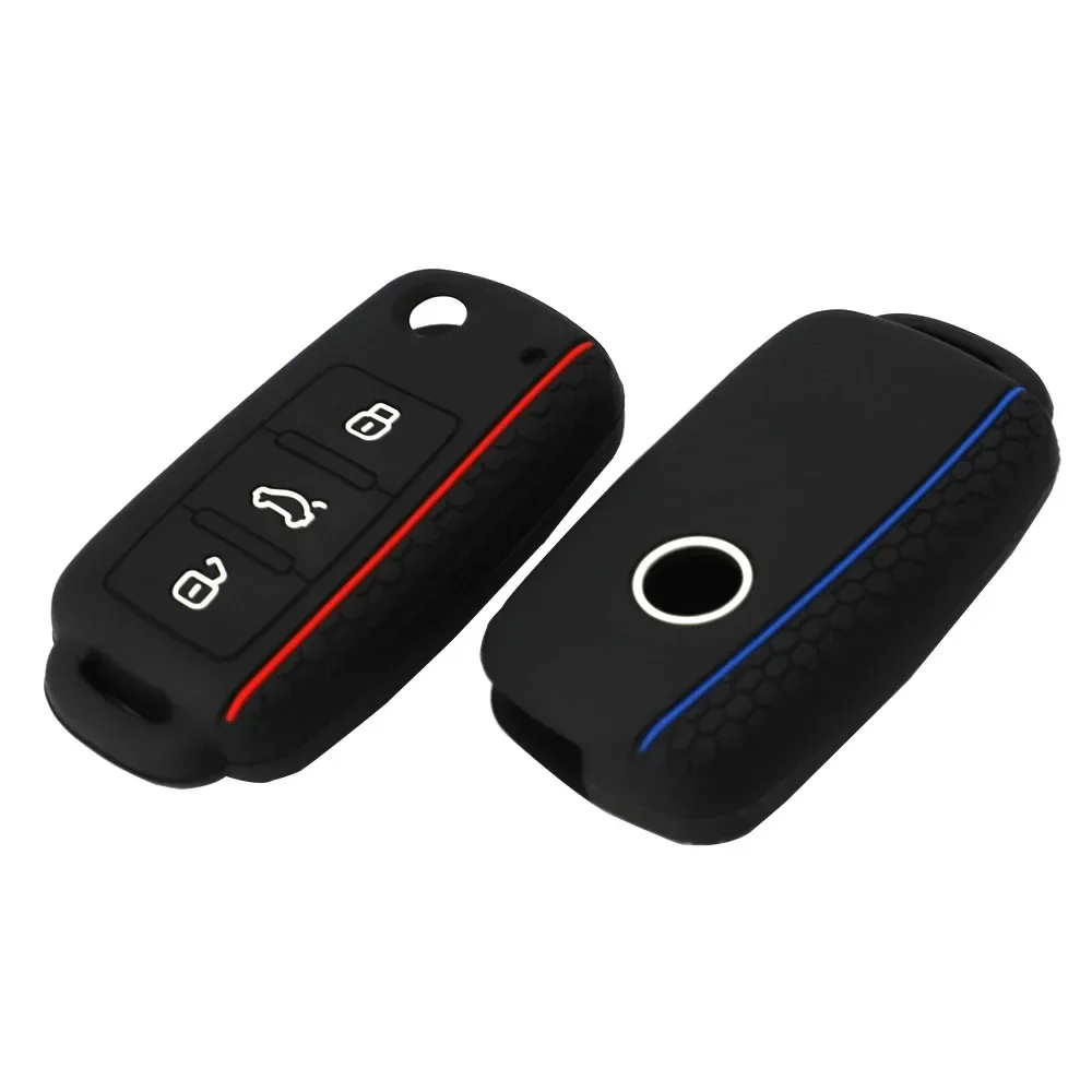 폭스바겐 골프 4 5 6 7 보라 제타 폴로 MK4 MK6 보라 파사트 B5 B6 슈퍼브 티구안 비틀 키케이스용 실리콘 3버튼 자동차 키 커버 케이스