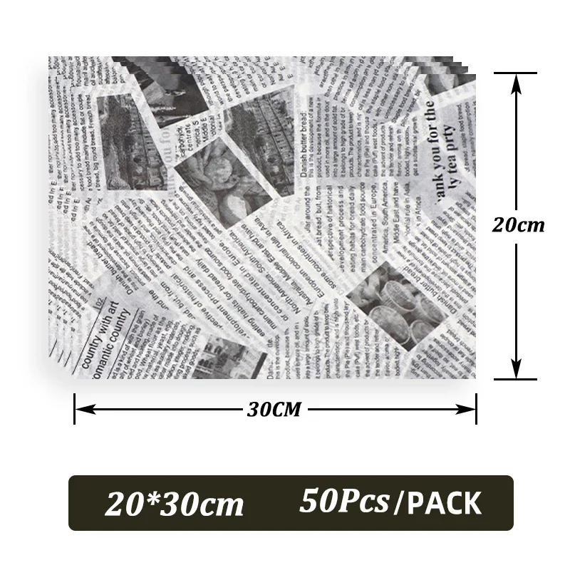 50pcs Oil-Proof Wax Paper for Food Wrapping and Baking