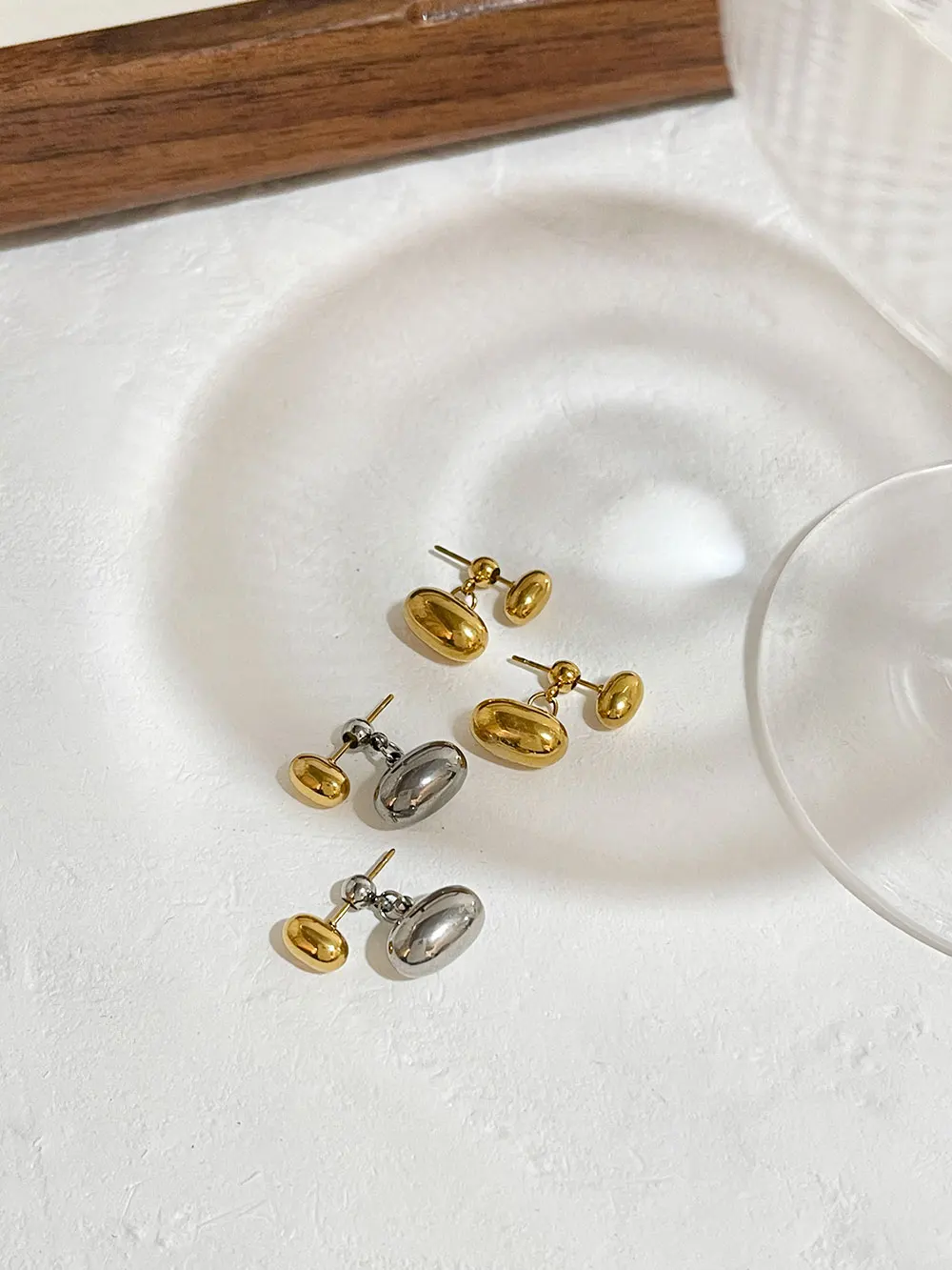 GHIDBK Minimal Two Tone Silver Gold Plated Ear Jacket Earrings Female Double Dot Earring Stainless Steel Tarnish Free Jewelry