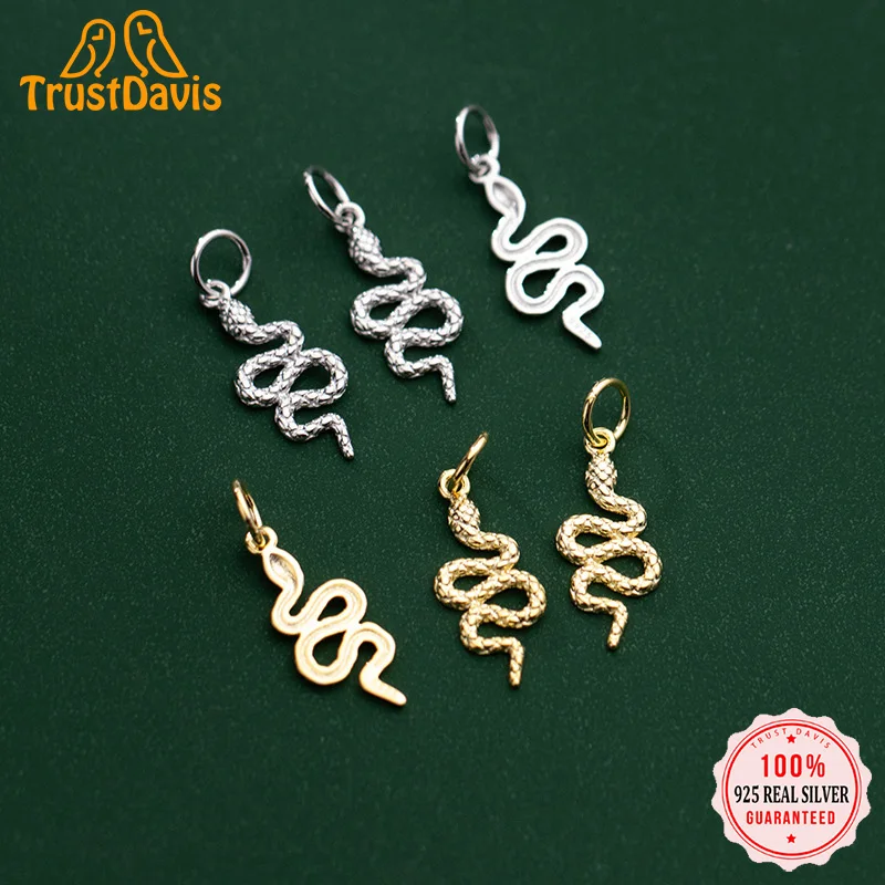 TrustDavis Real 925 Sterling Silver Fashion Sweet Animal Snake Charm Pendant Handmade DIY Accessories Fine Jewelry HY304 pendant necklace silver necklace silver pendant silver necklace charms
