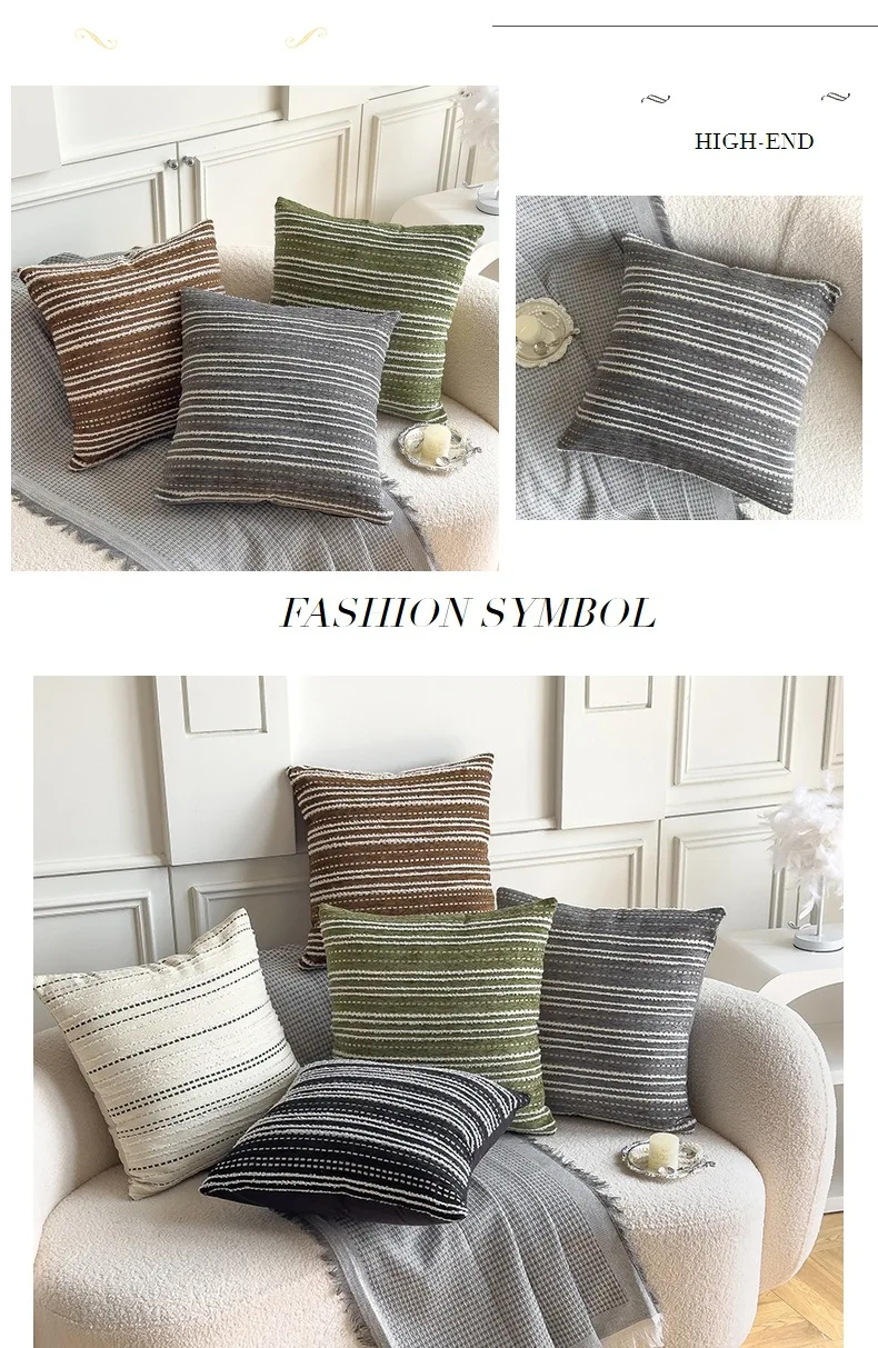 Boho gestreifte, luxuriöse Kissenbezüge aus weichem Chenille, moderne dekorative Kissenhüllen für Sofa, Bett, Wohnzimmer, Heimdekoration – Detail 5