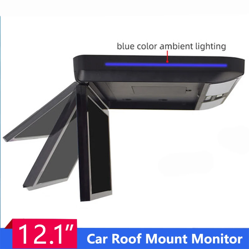 

12.1 Inch Car Ceiling Monitor HD LCD Screen Automobile Roof Mount Display Video Movie Players Multimedia TV HDMI Audio Out FM