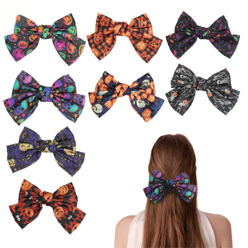 L5YF Punk Pumpkin French Barrettes Hair Clips Bowknot Skull Hair Clip for Girls