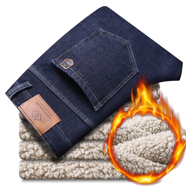 Winter Warm Fleece Jeans Men 2023 Straight Stretch Thick Casual Thermal