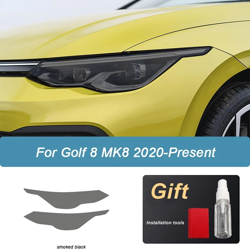 

2 pieces Car Headlight Protective Film Smoked Black Wrap Vinyl Transparent TPU Sticker For Volkswagen VW Golf 8 MK8 2020 2021
