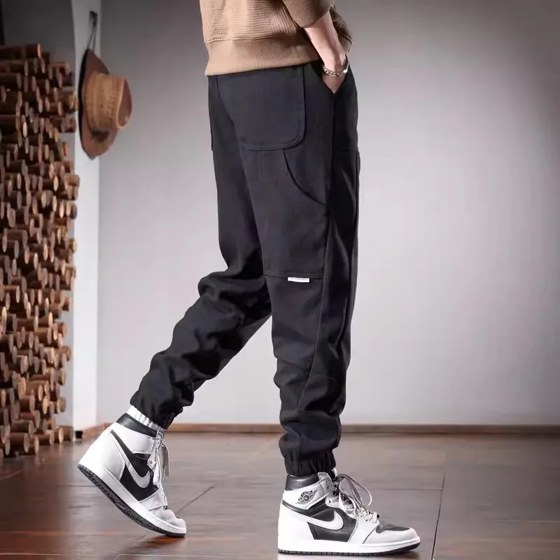 Autumn Black Baggy Pants Men Casual Sports Pencil Pants Streetwear Loose Clothing Elastic Waist Drawstring Jogging Trousers