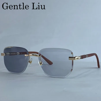 Vintage Square Rimless Change Color Sunglasses Men 2025 Luxury Brand
