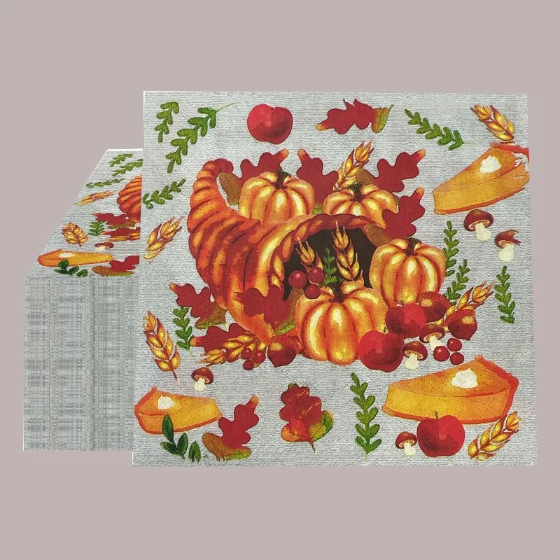 20pcs/Pac 33*33cm 2-Ply Stock Pumpkin Halloween Party Cocktail Napkins Commercial Drawing Paper Square Napkins Paper Placemats