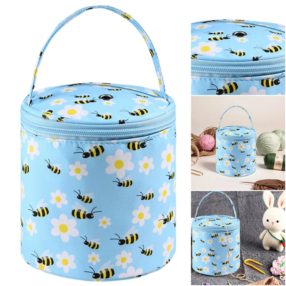Oxford Crochet Bag Short Perforated Yarn Storage Tote Bag Rose Pattern Knitting for Hooks Knitting Needles