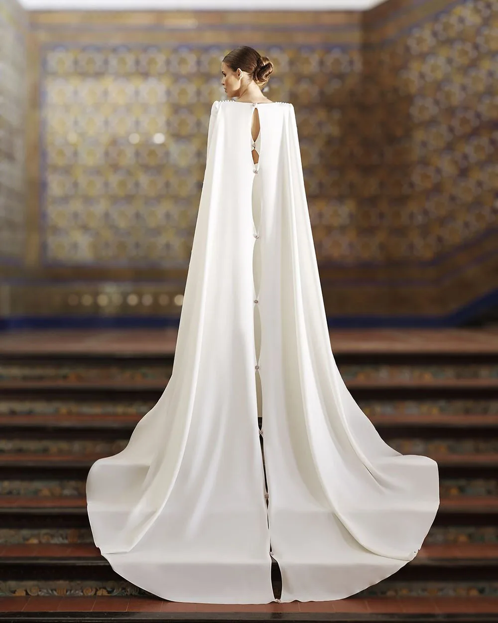 Muslim Wedding Dresses For Brides Half Sleeves Bridal Gown With Long Cape Square Collor Bride Dress Evening Dress Customized 3