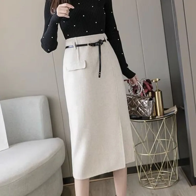 New Autumn/Winter Fashion Thickened Wool Mid Length Halflength Skirt High Waist Slim and Fashionable A-line One Step Split Skirt johnny winter step back 1 cd