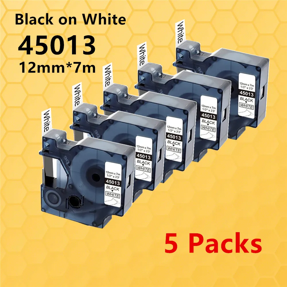 Фото Ярлык 5PK 12 мм для Φ 45013 40913 43613 черный на белом, совместим с Dymo LabelManage 160 280 LabelPoint Label №1