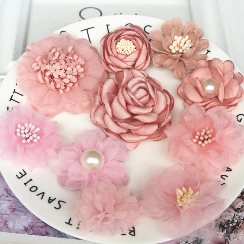 10Pcs/Set Fabric Flowers Mix Simulation Flower Head Decoration For DIY Accessories