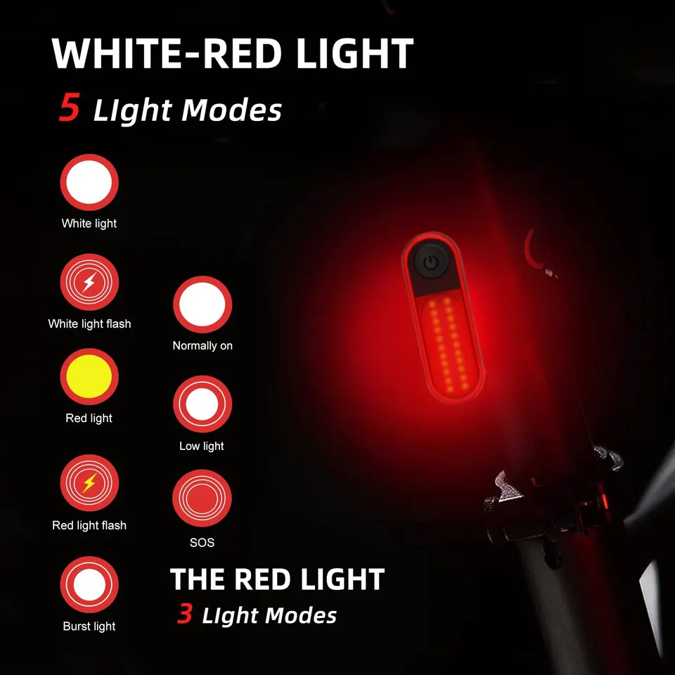 Luce Posteriore Per Bici Ricaricabile USB – 5 Modalità, Impermeabile, Con Sensore Di Frenata Per Andare In Sicurezza Di Notte