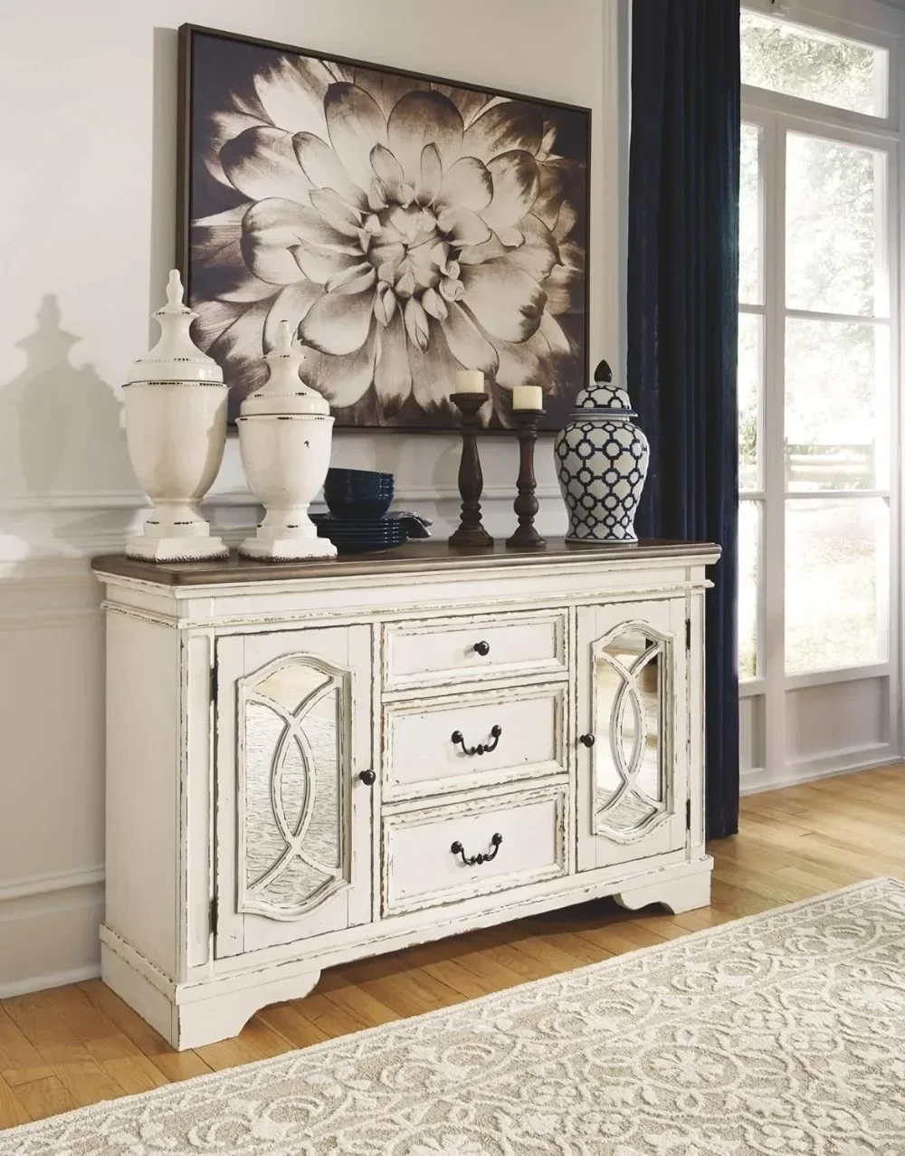 Realyn French Country Distressed Dining Room Buffet or Server, Chipped White 3