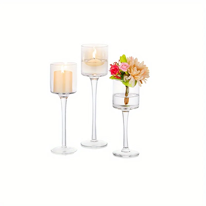 Candle Holders 3 Pieces Glass Candle Holder Table Decoration Vase Decoration