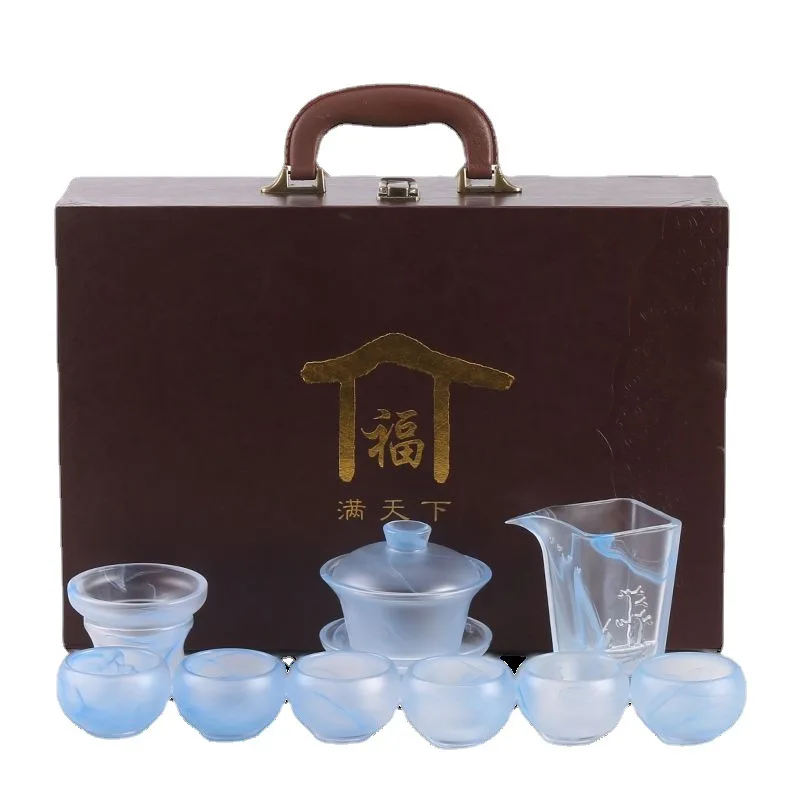 

Ink ice seed glazed tea set set kung fu household light luxury high-end white jade office gift box