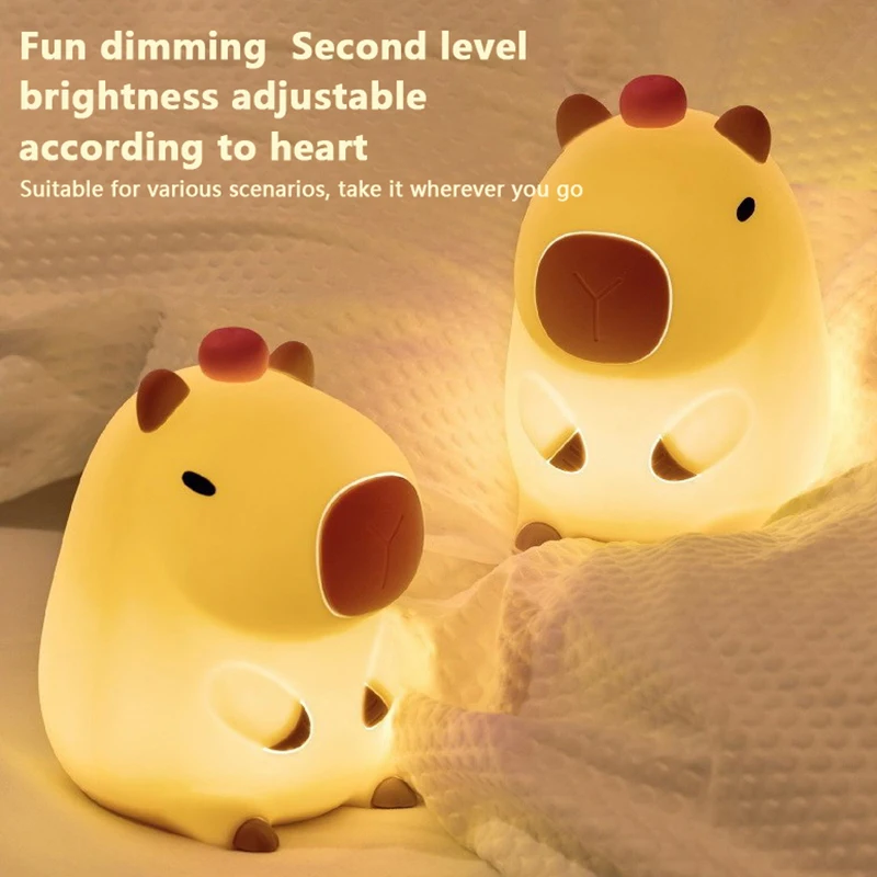 

Cute Cartoon Capybara Silicone Night Light USB Rechargeable Timing Dimming Sleep Night Lamp For Children's Room Decor