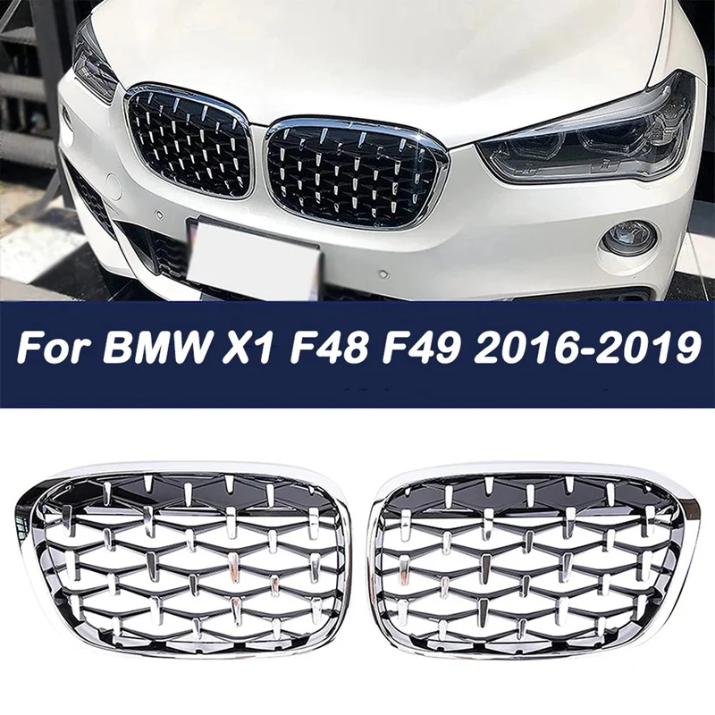 

2 шт. передняя решетка радиатора в виде почек алмазного метеорита для-BMW X1 F48 F49 2016 2017 2019 гоночный хромированный гриль