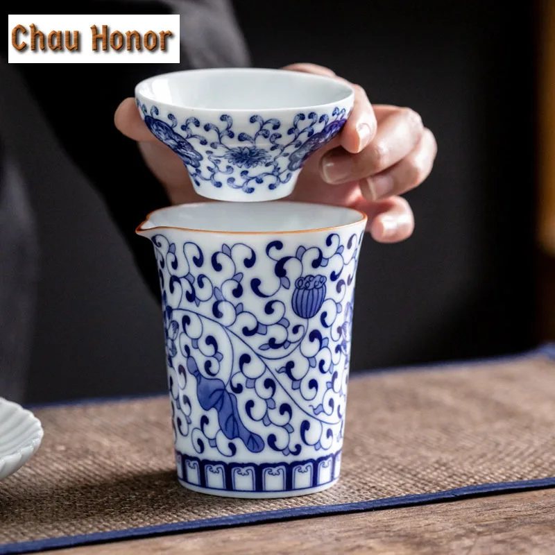 250ml Blue And White Porcelain Tea Pitcher Twa Maker Justice Cup Handmade Ceramic Tea Cha Hai Tea Cup Kung Fu Teaware Ceremony