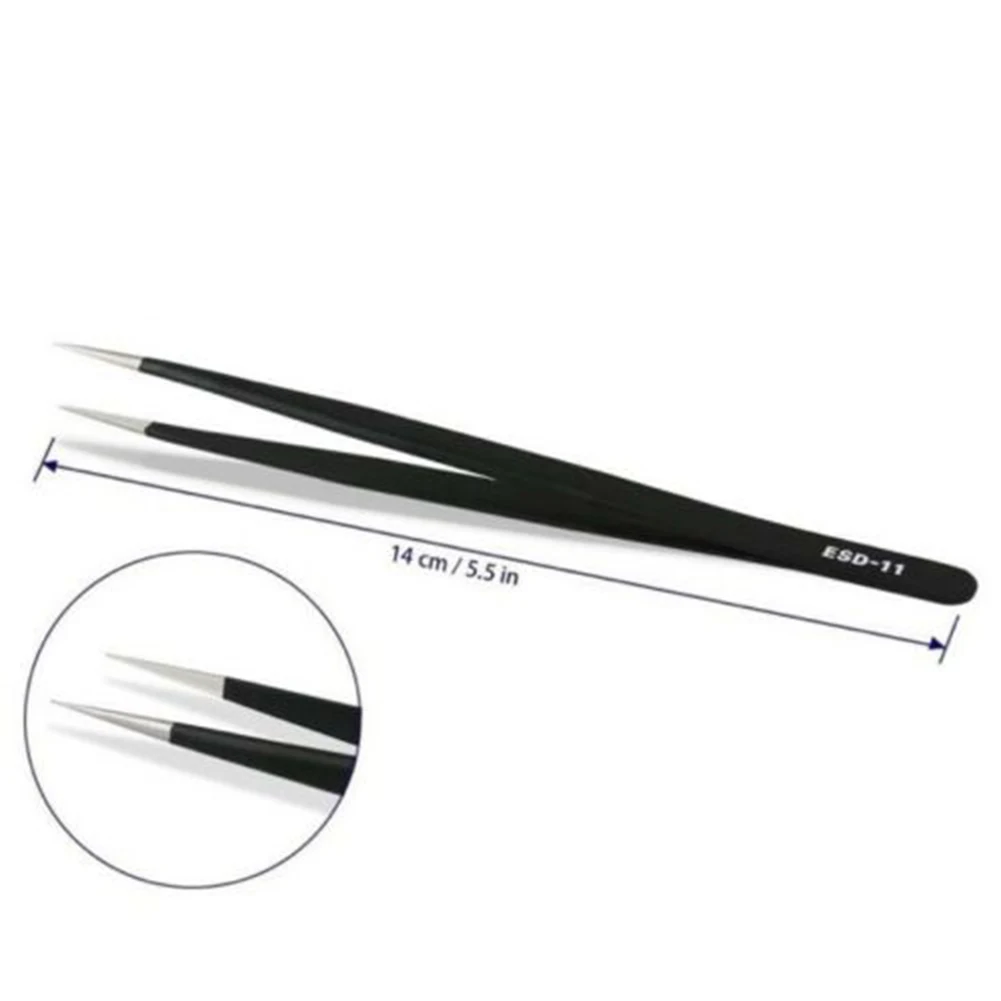 Premium Stainless Steel Anti Static Tweezers Kit 6pcs Maintenance Tool Set for Precision Work and Jewelry Making
