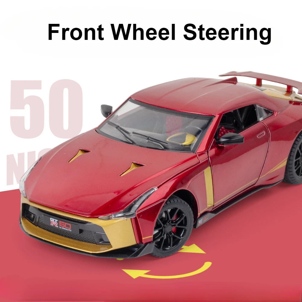 체중계 GTR50 모델 자동차 장난감, 다이캐스트 금속 사운드 라이트 풀 백 도어, 충격 흡수 미니어처 차량, 남아용 선물, 1:24