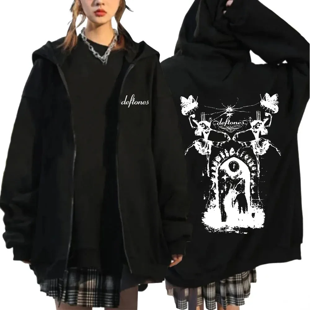 thumbnail image 1 of Deftones-Sudadera con capucha y cremallera para hombre y mujer, abrigo de manga larga de gran tamaño, estilo Harajuku, banda de Rock y Hip Hop, color blanco, ropa de calle, 2024, 1 of 5