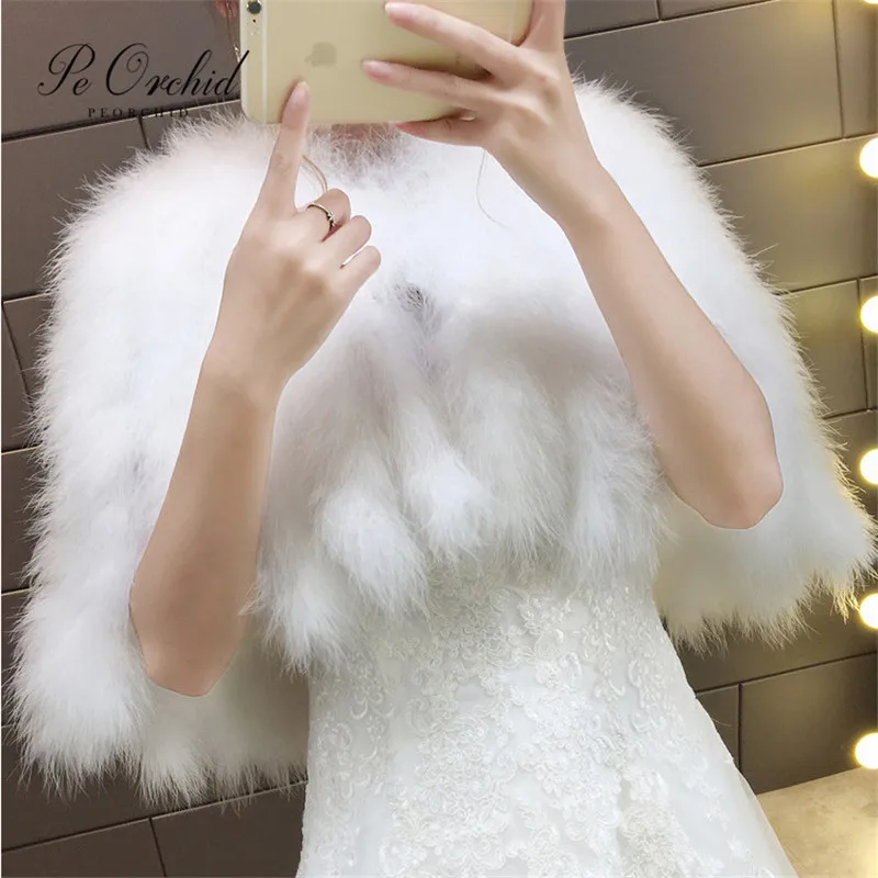 Peorchid Winter White Wedding Bolero Womens Bridal Faux Fur Scialle Wrap Per Eevning Party Bolero Mariage Chale Fause Fourrure