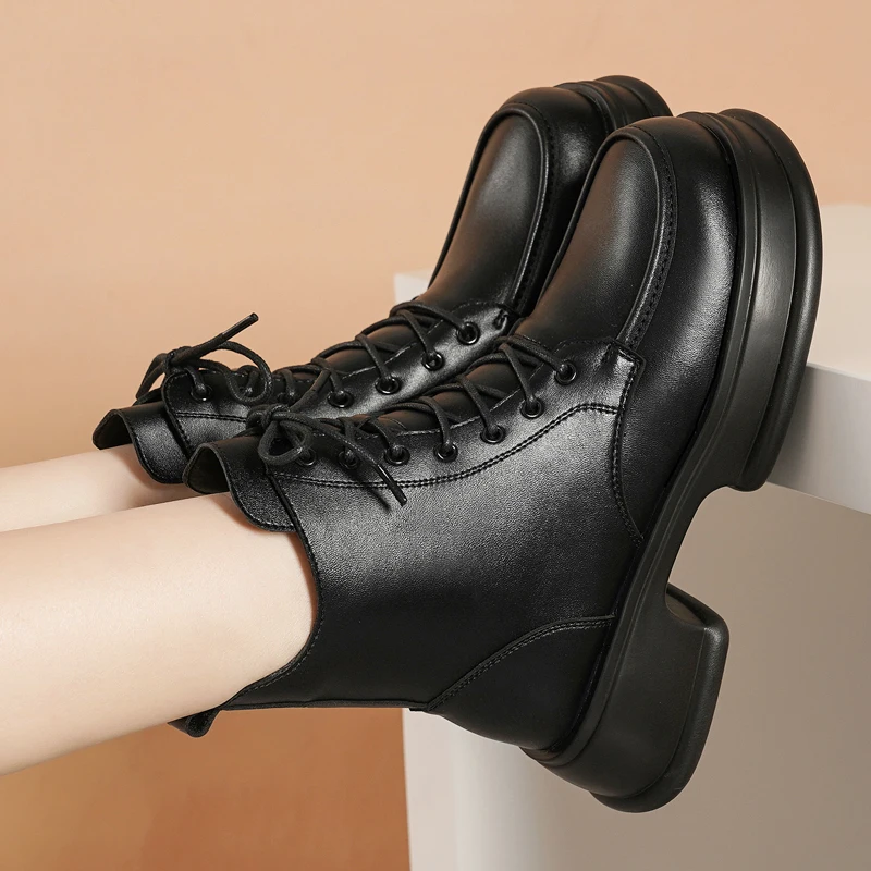 Female Ankle Snow Boots 2023 New Winter Casual Warm Boots Thick Bottom Fashion Side Zipper Outdoors Lace-up Boots for Women