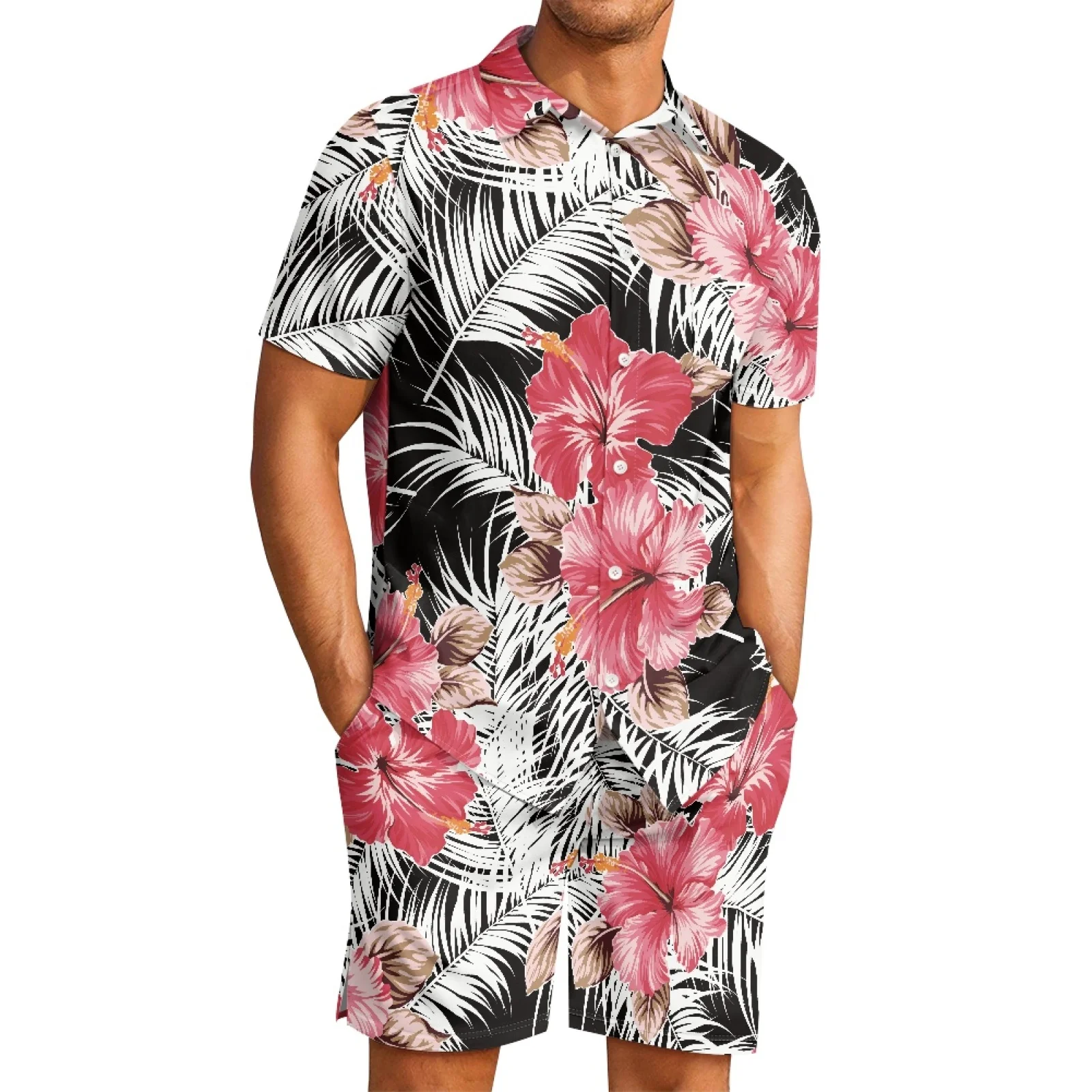 

Polynesian Tribal Tongan Totem Tattoo Tonga Prints Men's Casual Hibiscus Short Sleeve Shirt Beach Shorts Quick-drying 2Piece Set