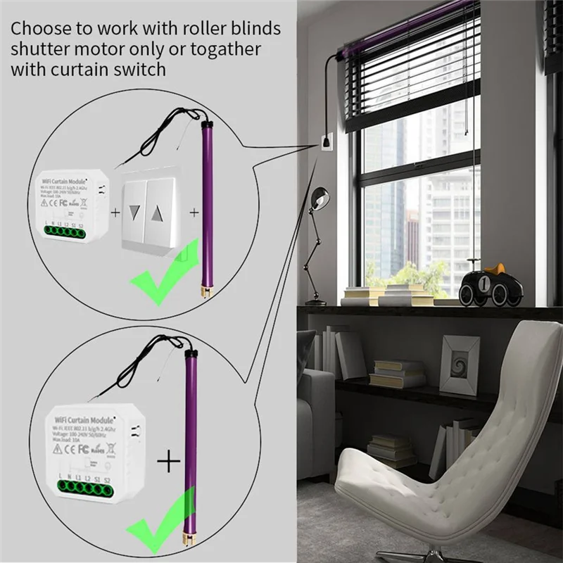 1 조각 Tuya WIFI 스마트 커튼 모듈 스위치 APP 원격 제어 흰색 100-..