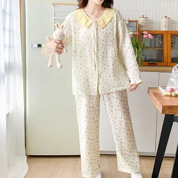 100% Cotton Woman Pajamas Sets Postpartum Breast-feeding Clothes Autumn Maternity Pyjamas Suit Pregnant Nursing Sleepwear
