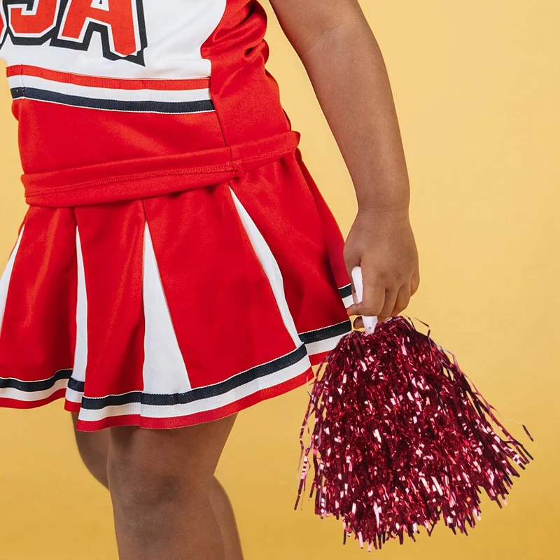 72Pcs Cheerleading Pom Poms Metallic Foil Cheer Pom Poms With Plastic Handle For Adults Kids Cheerleaders Party Red