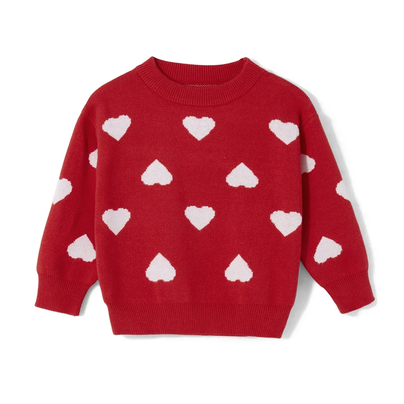 Blotona Family Matching Valentine's Day Sweaters Long Sleeve Round Neck Heart Print Pullovers Knit Tops 3