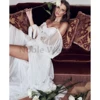 Women's Puffy Long Sleeve Wedding Dresses with Slit Off Shoulder Tulle Wedding Formal Evening Gowns Customized 5