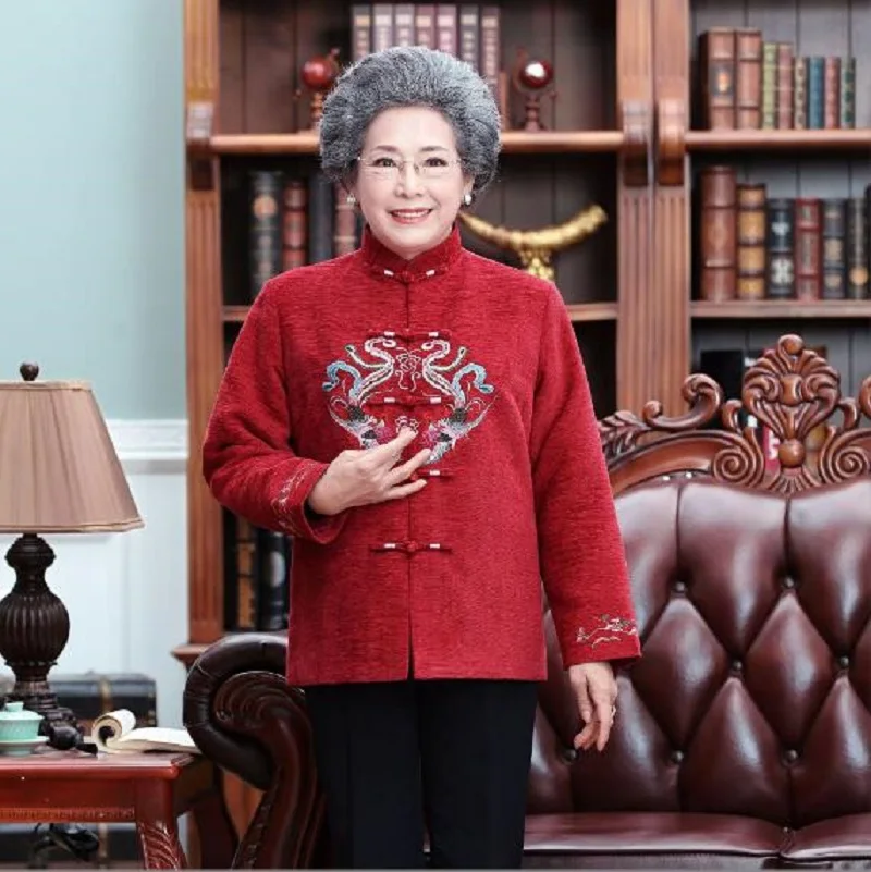 Hot Sale Chinese Fashion Men Women Embroidery Tang Suit Autumn Winter Long Sleeve Jacket Birthday Party New Year Coat M-XXXL