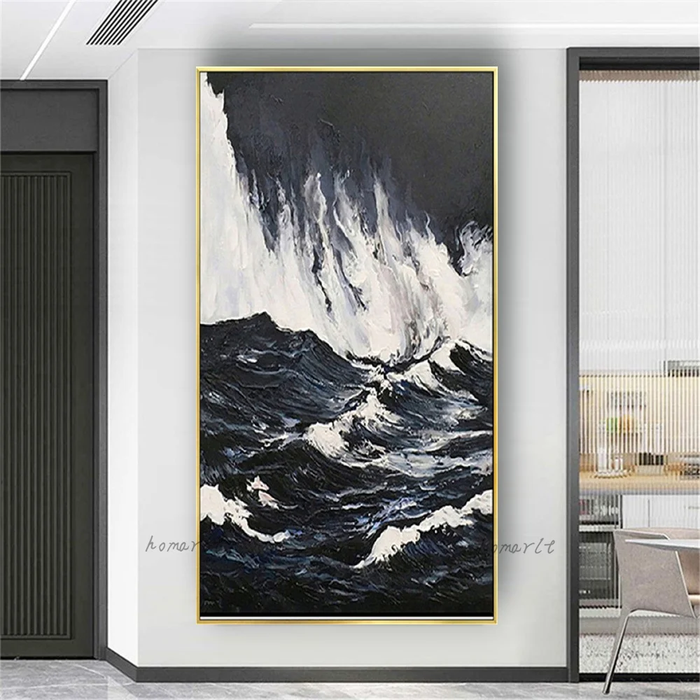 

Real Handmade Oil Painting Abstract Wave Wall Decoration Art Vertical Mural Porch Corridor Living Room Bedroom Office Restaurant