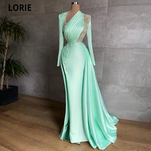 

LORIE Luxury Mermaid Prom Dresses High Neck Beaded Lace Appliques High Split Women Evening Pageant Gowns Plus Size Custom Made